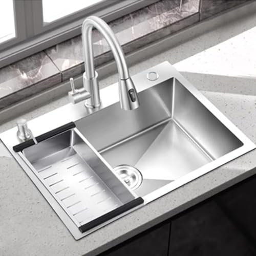 Fregadero De Cocina Fregadero De Acero Inoxidable Con Grifo Para Armario Bajo, 1 Lavabo, Fregadero Inox Rectangular Fregadero Empotrado Un Seno Fregadero Bajo Encimera