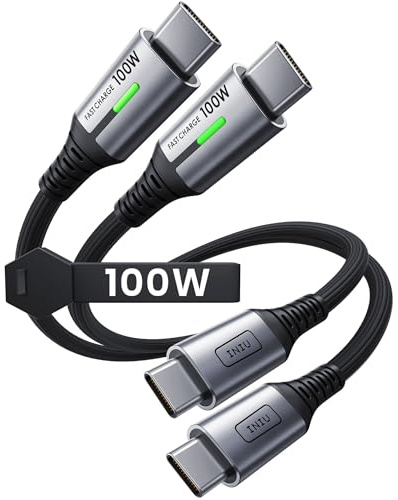 INIU USB C-Laddningskabel, 100 W Snabbladdande [2-Pack, 0,3 M] QC 4.0 PD 5A, Flätad Telefonladdare För Phone 15 iPad Air MacBook Pro 2020 Samsung S22 Switch Huawei