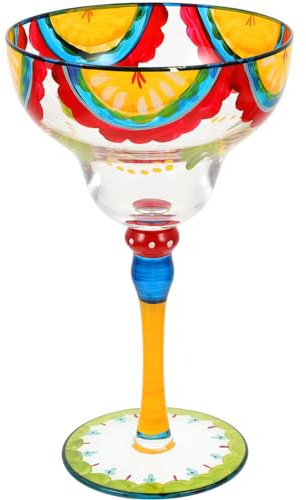 Zerodeko Hand Painted Margarita Glass, Glass Cocktail Drinkware | Handcrafted, Safe to Use, Chic Charming Style, Birthday Party and Home Use