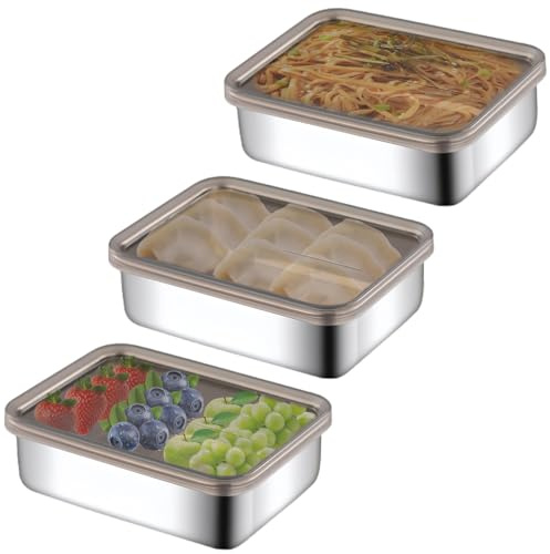 BAIFULAI 3 Stück Aufschnittbox Fresh, Edelstahl Aufschnittboxen für Kühlschrank, Wurst Käse Box Kühlschrank mit Deckel, 500ml Wurst Aufbewahrung Kühlschrank, Aufschnittbox für Wurst und Käse