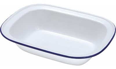 DTD QUALITY MATTERS Falcon 20cm Oblong Enamel Pie Dish – White with Blue Rim, Non-Stick Oven Baking Dish, Classic Rectangular Bakeware