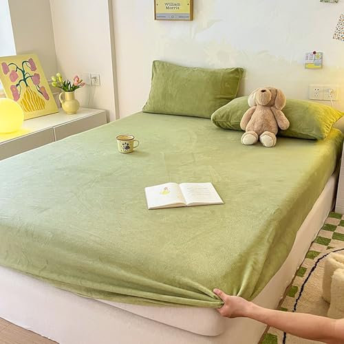 JIANINGHOME Spannbettlaken Plüsch 180x200,Fleece Spannbettlaken Winter Samt Warm Kuschel Boxspringbett Frottee Bettlaken Biber Spannbetttuch