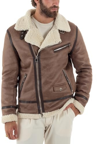Giosal Giubbotto Montone Uomo Chiodo College Con Zip Giacca Imbottita Calda Aviatore Con Pelliccia Casual Vari Colori