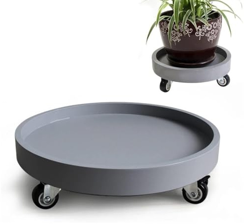 JDSHFEN Carrello portavasi Rotondo per Piante con Ruote Carrello Mobile per fioriere Vassoio per Interni ed Esterni Supporto per Piante con Ruote sottovaso con,Grigio-50cm