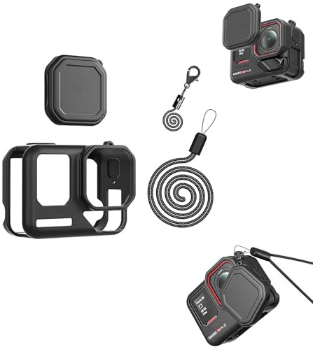 CERFFOOL Silicone Sleeve Case for Insta360 Ace Pro 2 Anti-Scratch Protective Cover with Lens Cap Lost-proof Strap Neck Strap for Action Camera Accessories (Black)