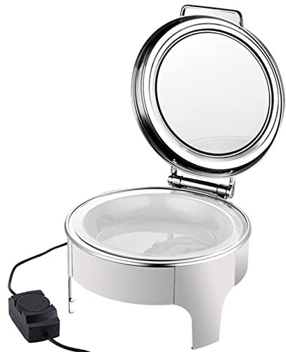 Round Electric Chafing Dish,Food Warmers for Parties Buffets Electric,Chafing Dish Buffet Set with Tempered Glass Lid,Food Warmer Buffet Server,Steady High Stand,Stainless Steel/Ceramics Tray