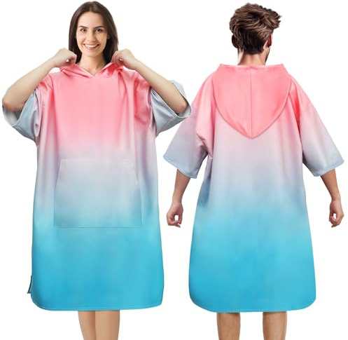Kulamo Strandponcho für Surfer, Poncho Handtuch schnelltrocknend aus Mikrofaser, Umkleidehilfe Strand, Surfponchos Ultraleicht, Badeponcho für Erwachsen, Gradientenrosa