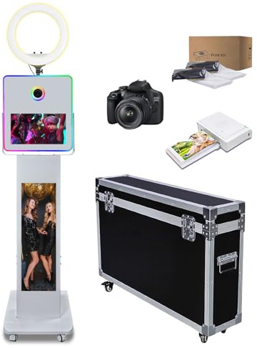 Appareil photo reflex numérique avec écran tactile miroir de 15,6 pouces - Contrôle par application - Miroir - Station de selfie - Support de cabine photo LCD avec lumière RVB (machine + appareil