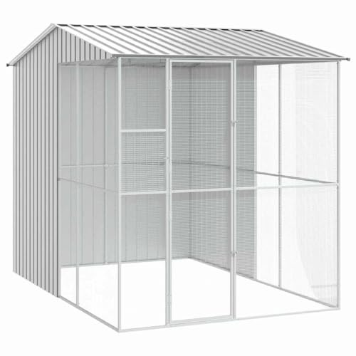 vidaXL Vogelkäfig Grau 215 x 310 x 247 cm Verzinkter Stahl, Garten und Terrasse, modernes Vogelheim, strapazierfähiges Gehege, freistehender Käfig