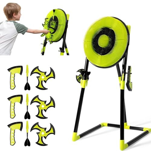 Set di Lanci di Ascia – Include 3 ASCE, 3 Dardi A Tre Stelle E 3 Dardi Standard, Combo di Dardi Pieghevole per Divertimento Indoor & Outdoor, Perfetto per Famiglia, Bambini & Adulti