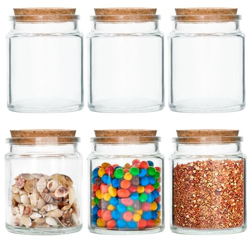 Acetiti set di 6 Barattoli di vetro 200ml/7.04oz, Barattoli Vetro con Tappo in Sughero Barattolo matrimonio Caramelle Trasparenti Contenitori Vetro con Coperchio per Spezie, Caffè, Biscotti, Fagioli