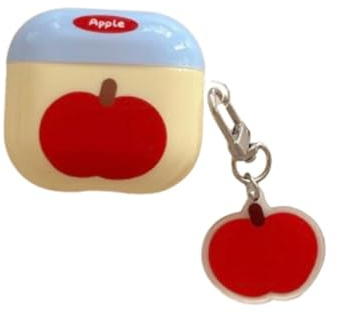 GULVQYF Graziosa custodia per auricolari per AirPods 4, design divertente e creativo con motivo mele con portachiavi, per donne e ragazze, custodia protettiva per Air Pod 4a generazione (B)
