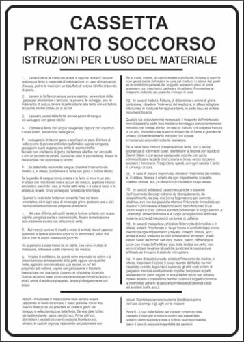 M-ITALY CARTELLO SEGNALETICO - NORME DI SICUREZZA USO DELLA CASSETTA DI PRONTO SOCCORSO - Adesivo Extra Resistente, Pannello in Forex, Pannello In Alluminio (Alluminio, 20x31 cm)