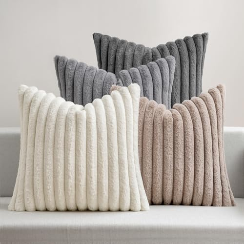 MIULEE Plüsch Kissenbezug 50x50 Kuschelkissen Flauschig Serie Graubraune | Kuschel Kissen Kissenbezüge Fell Sofakissen Dekokissen 4er Set Kissenhülle Kunstpelz Weich Waschbar Deko für Couch