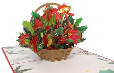 3D Pop Up Karte Adventsstern/Weihnachtsstern Blumenkarte- 3D Weihnachtskarte Poinsettia-Blumenstrauß für Frauen (Mutter, Frau, Oma) - Besondere Adventskarte, Karte für Weihnachtszeit
