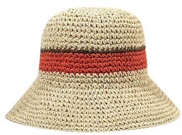 RUHTEUO Sombrero de playa for mujer, bolsos paja verano, gorro o mimbre, sombrero cubo, sombreros for el sol, visera a rayas(Beige)