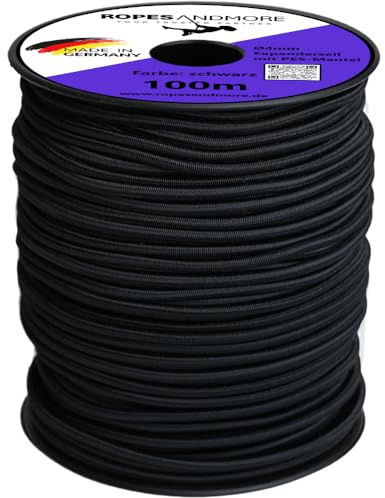 Expanderseil Gummiseil PP PES 4mm Gummischnur Gummi Seil 10m-100m Gummikordel von Ropes and More® (Schwarz, 100m (Lfm.) - auf Spule)
