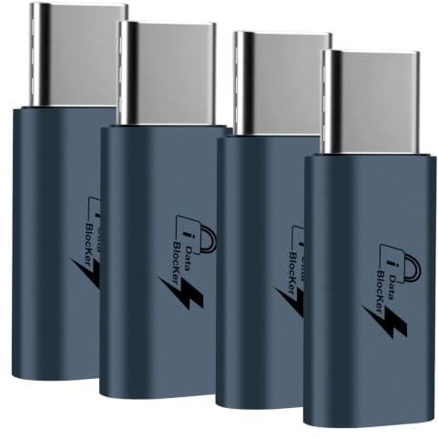 Bloc de Données USB 4 pièces – Protection de Données pour iPhone, iPad, Samsung et Autres Appareils USB-C, Charge Sécurisée Contre Piratage et Virus, Couleur Bleu-Gris, 140W Fast Charge