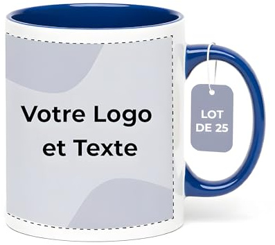 Cimpress Lot de 25 Mug Personnalisable Photo Texte, 325 ml, Bleu | Tasse A Cafe Personnalisée Prénom, Tasses d'entreprise avec son propre logo, Cadeau d'Entreprise, Collègue