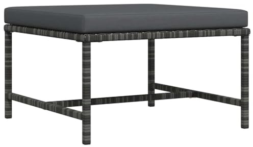 Ziaphsol Modularer Fußhocker, Grau, aus Poly Rattan, wetterfest für Garten & Balkon, mit bequemen Anthrazit Kissen, 60x60x32 cm, langlebiges Outdoor Möbelstück