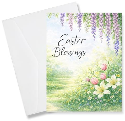 MYZHAOYUN Easter Cards with Envelopes, 5x7 Inch Folded Spring Greeting Card Set, 350gsm Premium Paper, 8 Pack for Friends, Family and Loved Ones