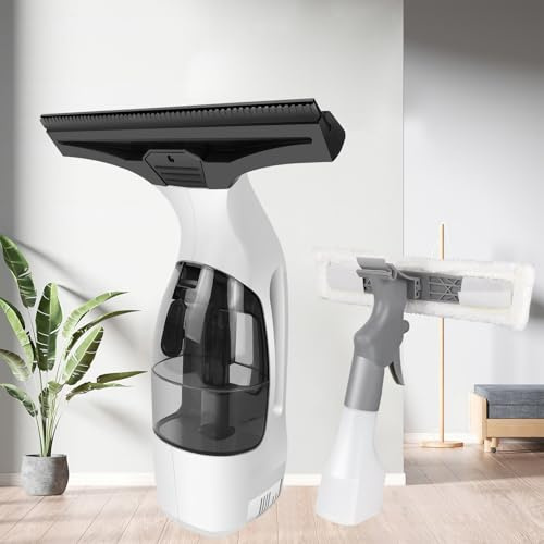 EFAN Cordless Window Vac - Handheld Vacuum Cordless Rechargeable Power Kit (Microfibre Cloth & Spray Bottle) Electric Window Cleaning Tool for Shower Wall Mirror Glass/Car Windshield/Countertop