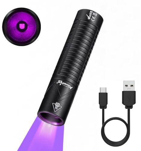 Alonefire SV134 Mini Linterna UV 365nm Profesional Recargable USB C Potente Luz Negra Detector de Orina para Resina, Pesca, Escorpión, Minerales, Pegamento, Ámbar con Batería Integrada