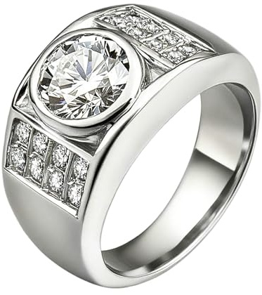 Modeschmuck Ringe, Ringe Frauen Cool Siegelring mit Moissanit Weißgold Platin 950 Größe 52 (16.6)
