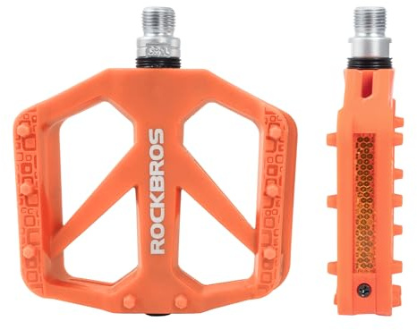 ROCKBROS Fahrradpedale Nylon Flat Pedale mit Reflektorstreifen | Leichte Plattformpedale mit rutschfester Oberfläche und stabilem Halt für MTB, E-Bike, Gravel Bike und Alltag
