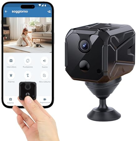 ZHENHAN Mini Kamera, Überwachungskamera Innen mit Akku, 2.4 GHz WLAN Kamera mit Bewegungserkennung, Nachtsicht, Cloud & SD-Karte, Haustierkamera mit App – Kleine Kamera für Zuhause(Black)