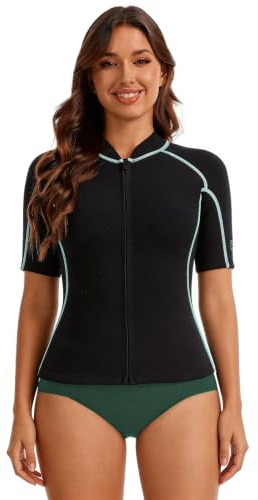 Lemorecn Combinaison en néoprène à manches courtes de 2 mm pour femme, super extensible, fermeture éclair sur le devant, veste en néoprène pour plongée, surf, natation, kayak