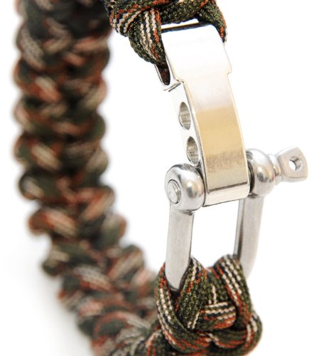 Universell einsetzbares Survival-Seil (kompakt zum Armband geflochten) aus reißfestem Parachute Cord / Paracord / 550 cord (Kernmantel-Seil aus Nylon) und rostfreiem, größenverstellbarem Metall- Schraubverschluss, Gesamtlänge 23 cm, Farbe: camouflage WICHTIG: DIESES PARACORD SEIL IST NICHT ZUM KLETTERN GEEIGNET! - Marke Ganzoo