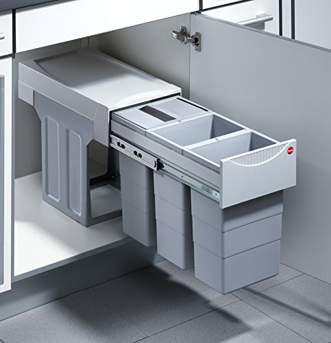 Hailo Abfallsammler 3666841 | Einbau-Mülleimer für 60er Schrank | 3x 10 Liter Abfalltrennung | Mülltrennsystem Terzett Swing TZ | Abfalltrennung in der Einbauküche | Kunststoff Hellgrau