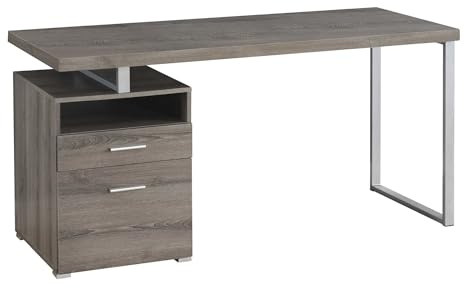 Monarch Specialties Computer Writing Desk for Home & Office Laptop Table with Drawers Open Shelf and File Cabinet-Left or Right Set Up, 60 L, Dark Taupe