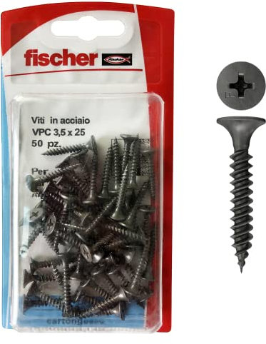 Fischer Schrauben für Gipskarton, Stahl, 50 Stück VPC 3,5 x 25