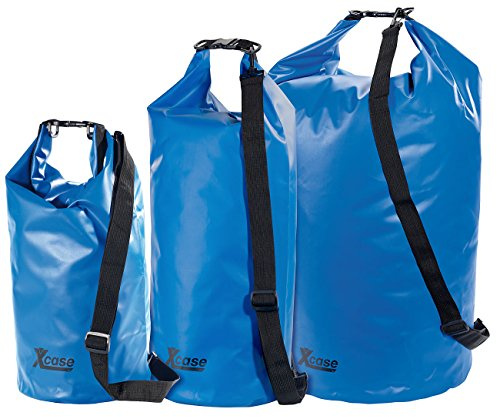 Xcase Aufblasbare Tasche: Urlauber-Set wasserdichte Packsäcke 16/25/70 Liter, blau (Taschen wasserfest, Packrollen, Sport)