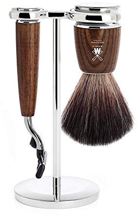 MÜHLE Rasierset - Rytmo Serie - Black Fibre - kompatibel mit Gillette-Klingen - Eschenholz dunkel