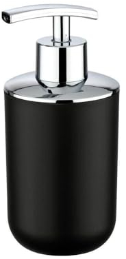 WENKO Seifenspender Brasil, nachfüllbarer Seifendosierer für Badezimmer und Küche, aus bruchsicherem Kunststoff, BPA-frei, Fassungsvermögen: 320 ml, 7,3 x 16,5 x 9 cm, Schwarz