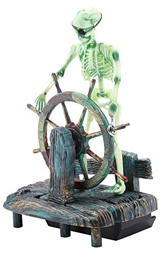 Aquarium Dekoration Piratenkapitän Skeleton on Wheel Action Aqua Ornaments Aquarium Ornamente ideal für kleine Garnele Fisch Schildkröte, 11,5 x 7,5 x 15 cm