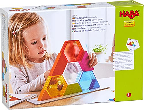 HABA 304736 - Stapelspiel Farbkristalle, Geschicklichkeitsspiel mit 14 Bausteinen zum Stapeln und Bauen, Spiel ab 3 Jahren