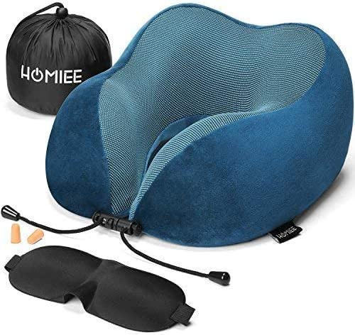 HOMIEE Nackenkissen Flugzeug Auto Reisekissen Nackenhörnchen Memory Foam Reise Neck Pillow Travel Comfy Ergonomisches Nackenstützkissen Orthopädisches Kissen Kopfkissen Erwachsene (Blau Weich)