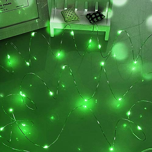 Dalugo Guirlande lumineuse 50 LED guirlandes lumineuses irlandaises décoratives à piles, lumière de fil d'argent pour chambre à coucher, mariage, jardin (vert)