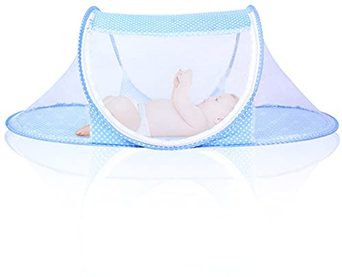 FNDE Baby-Moskitonetz, Tragbares Selbsttragendes Moskitonetz mit Reißverschluss, Geeignet für Familien- und Outdoor-Reisen (110 * 60 * 38CM, Blau)