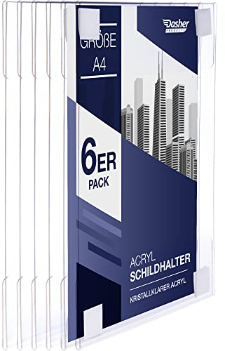 Cornice per Foto in Acrilico con Nastro a Strappo, Formato A4 Verticale o Orizzontale, Cornice Trasparente per Montaggio a Parete, Bacheca in Plastica per Casa, Ufficio, Ristorante (A4-6 Pezzi)