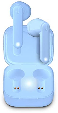 JAZ SBS Auricolari Sweet True Wireless Stereo Azzurri, Basetta di Ricarica Tascabile 300 mAh, Controlli Touch per Chiamate e Musica, per iPhone, Samsung, Xiaomi, Oppo, Huawei