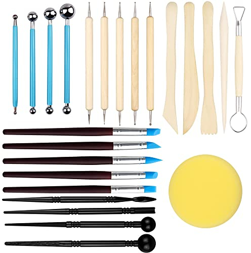 Polymer Clay Werkzeuge Set,24 Stück Modellierwerkzeuge Keramik Ton Töpferwerkzeug Modeling Clay Sculpting Tools für Anfänger für Tonkeramik, Skulptur, Basteln