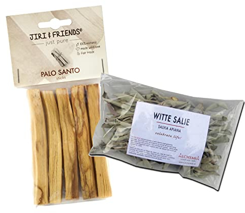 Jiri & Friends Palo Santo Räucherholz (25 Gramm) und Weißer Salbei Räuchern (25 Gramm) Duo Smudge Fair Trade