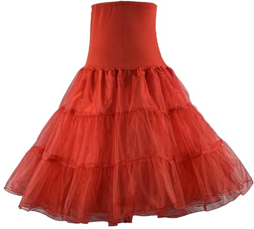 RULTA 50er Jahre Frauen Retro Petticoat Unterrock Vintage A-Linie Crinoline Halb Slips Rockabilly Tutu Rock (DE/NL/SE/PL, Alphanumerisch, M, Red)