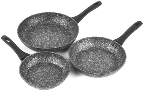 Salter COMBO-8207A Megastone Non-Stick Frying Pan Set, 3 Piece Pan Set, 20/24/28 cm, Forged Aluminium Cookware, Dishwasher & Metal Utensil Safe, Use Little or No Oil for Healthier Meals, PFOA-Free