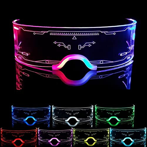 NIWWIN LED-ljusglasögon, futuristiska ljusglasögon, El Wire-glas med 7 typer av neon elektroniska glasögon, festtillbehör (symboler)